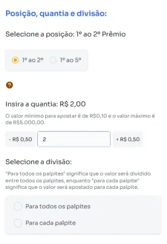Seção posição, quantia e divisão para jogar na Passe vai e vem.