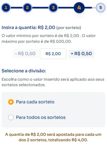 Seção quantia para jogar na Quininha.