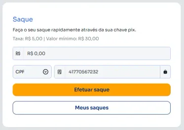 Formulário para fazer o saque na plataforma.