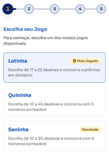Seção modos para jogar na Lotinha.