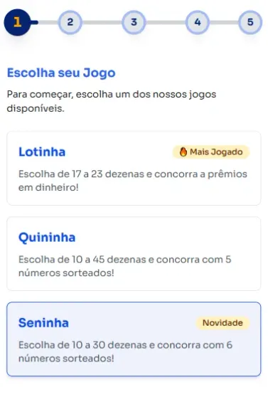 Seção modos para jogar na Seninha.