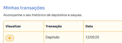 Tabela com histórico de transações.