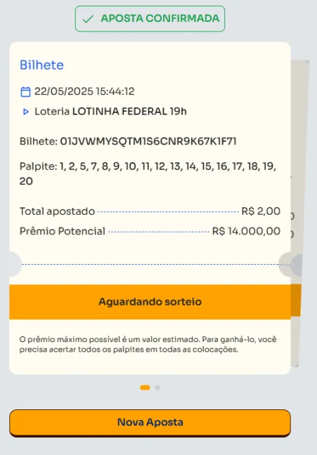 Bilhete de aposta feita na Lotinha.