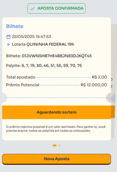 Bilhete de aposta feita na Quininha.