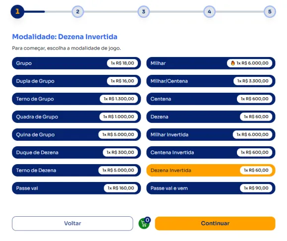 Seção modos para jogar na Dezena Invertida.