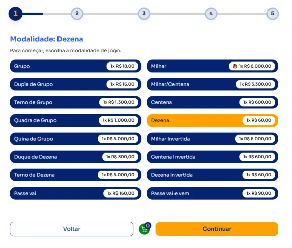 Seção modos para jogar na Dezena.