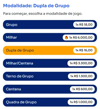 Seção modos para jogar na Dupla de Grupo.