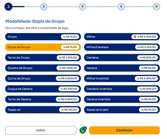 Seção modos para jogar na Dupla de Grupo.