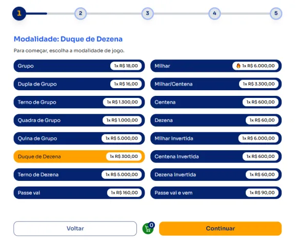 Seção modos para jogar na Duque de Dezena.