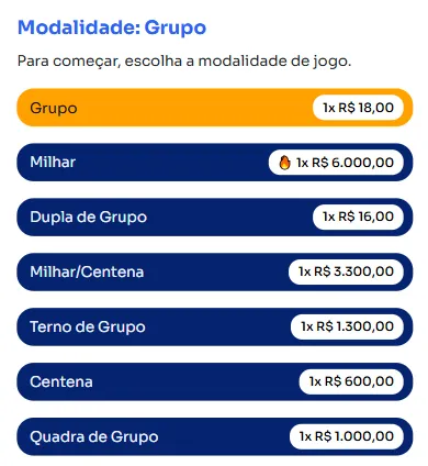 Seção modos para jogar na Grupo.