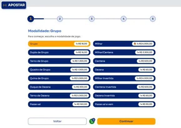Seção modos para jogar na Grupo.