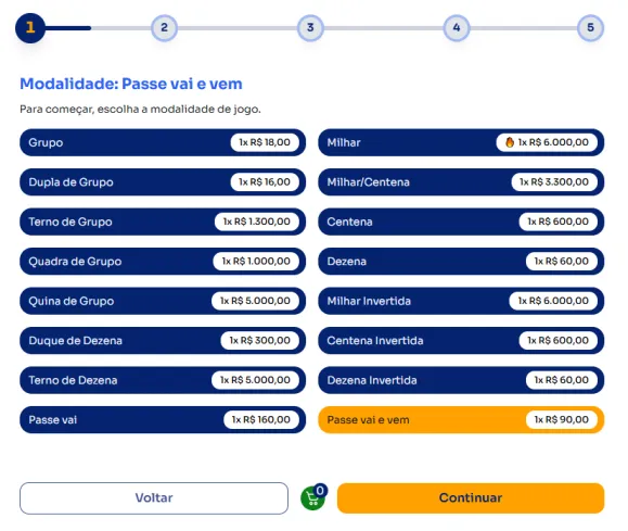 Seção modos para jogar na Passe vai e vem.