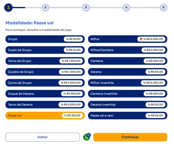 Seção modos para jogar na Passe vai.