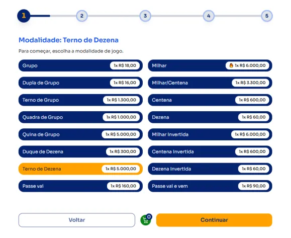 Seção modos para jogar na Terno de Dezena.