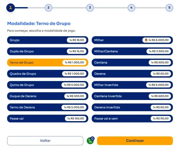Seção modos para jogar na Terno de Grupo.