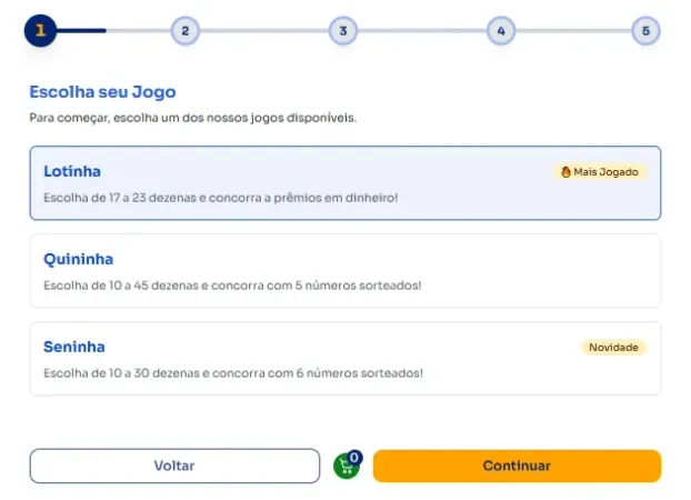 Seção modos para jogar na Lotinha.