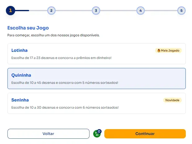 Seção modos para jogar na Quininha.