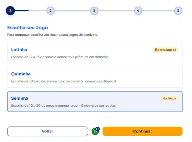 Seção modos para jogar na Seninha.