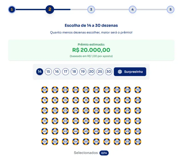 Seção números para jogar na Seninha.