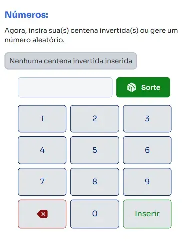 Seção números para jogar na Centena Invertida.