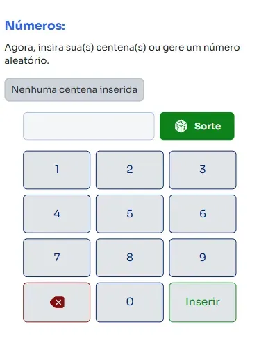 Seção números para jogar na Centena.