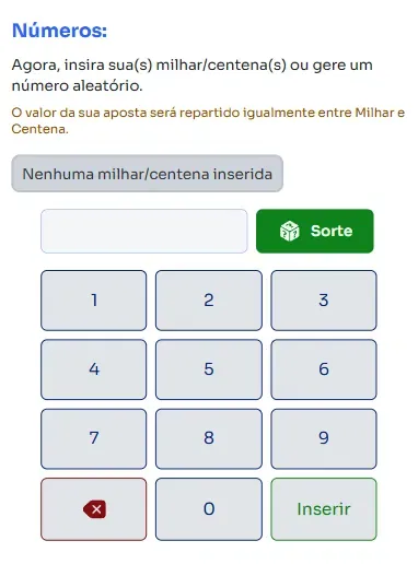 Seção números para jogar na Milhar/centena.