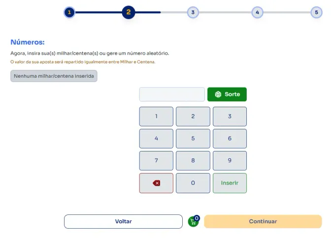 Seção números para jogar na Milhar/centena.